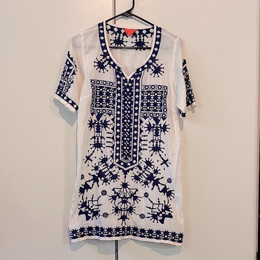 Basta Surf Mykonos Vibes White Blue Embroidered Cover-up / dress / Tunic Size S